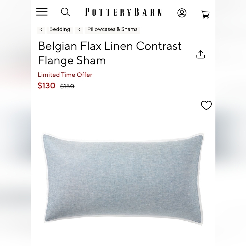 NEW POTTERY BARN | $150 Set of 2 Belgian Flax Linen Chambray King Shams